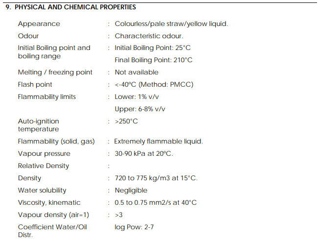 2 chemical properties of gasoline